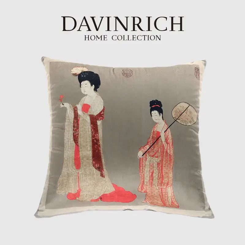 DecorBites™ Ancient Chinese Beauty Girl Velvet Satin Throw Pillow Cover 45x45cm