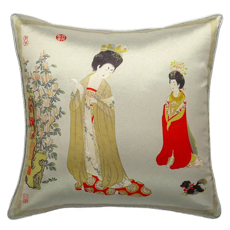 DecorBites™ Ancient Chinese Beauty Girl Velvet Satin Throw Pillow Cover 45x45cm