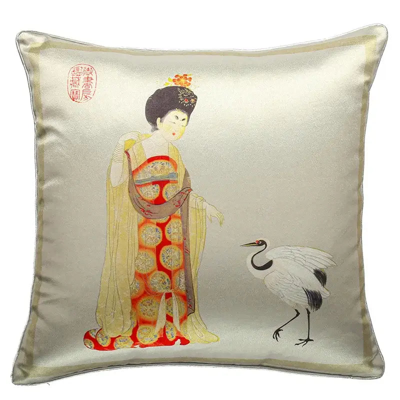 DecorBites™ Ancient Chinese Beauty Girl Velvet Satin Throw Pillow Cover 45x45cm