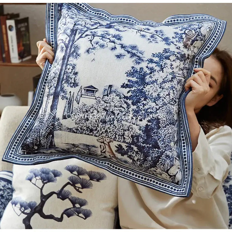 DecorBites™ Ancient Indigo Jungle Decorative Cushion Covers - Hand-Painted Throw Pillow Case