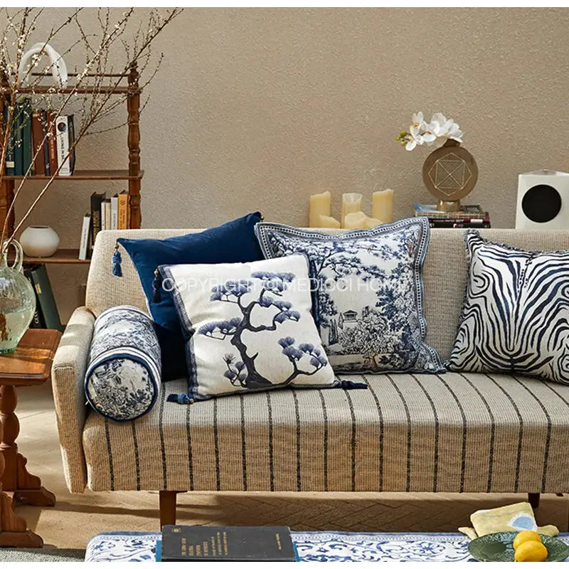 DecorBites™ Ancient Indigo Jungle Decorative Cushion Covers - Hand-Painted Throw Pillow Case