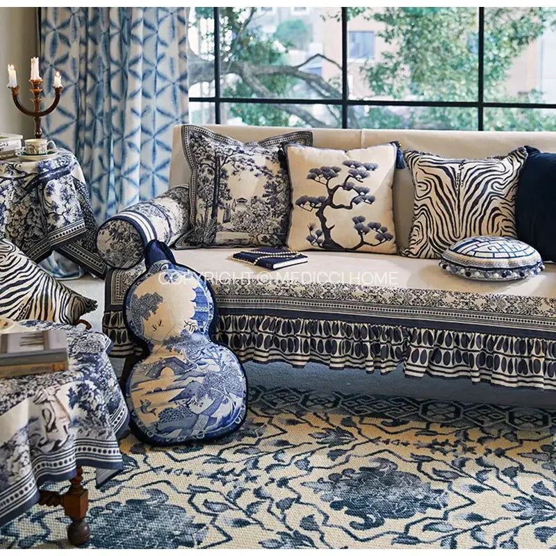 DecorBites™ Ancient Indigo Jungle Decorative Cushion Covers - Hand-Painted Throw Pillow Case