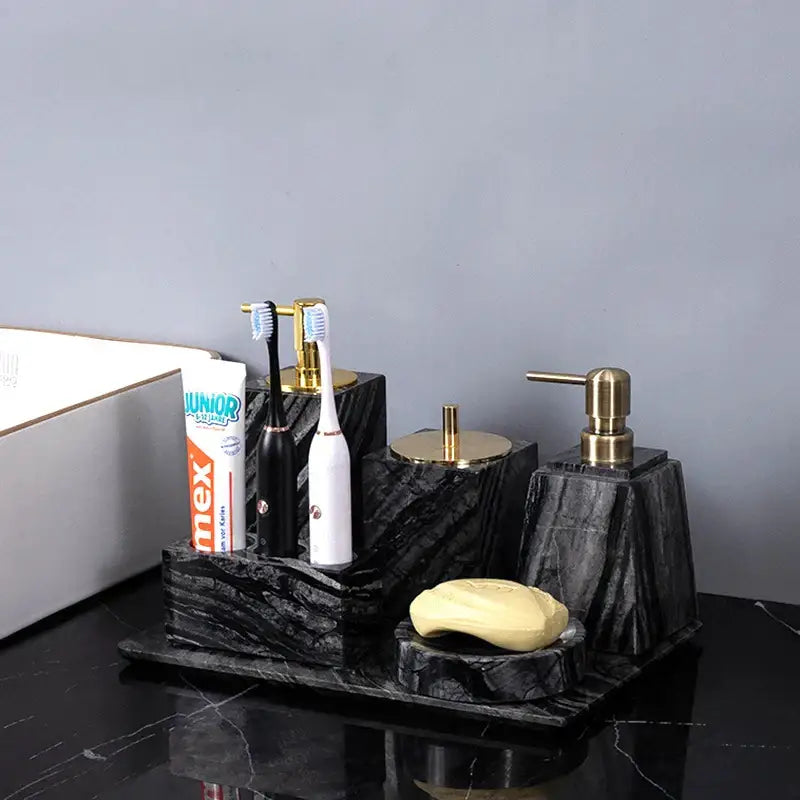 DecorBites™ Ancient Wood Grain Marble Bathroom Set with Luxury Accessories