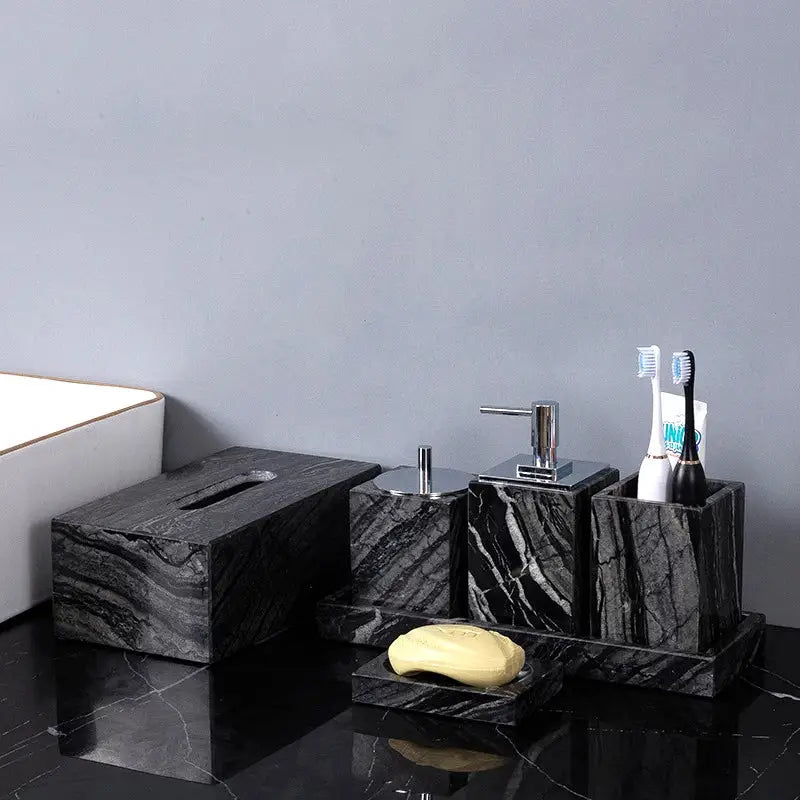 DecorBites™ Ancient Wood Grain Marble Bathroom Set with Luxury Accessories