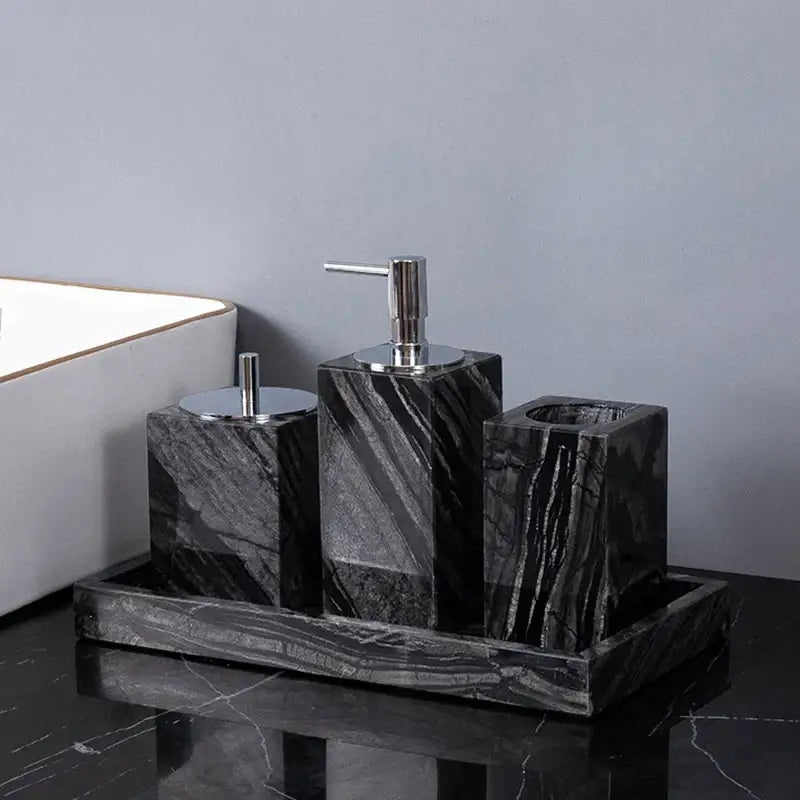 DecorBites™ Ancient Wood Grain Marble Bathroom Set with Luxury Accessories