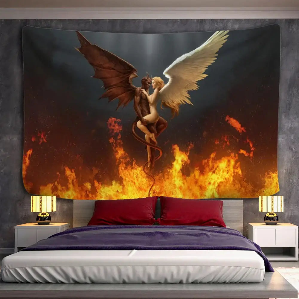 DecorBites™ Angel Devil Hell Witchcraft Hippie Psychedelic Halloween Dorm Tapestry
