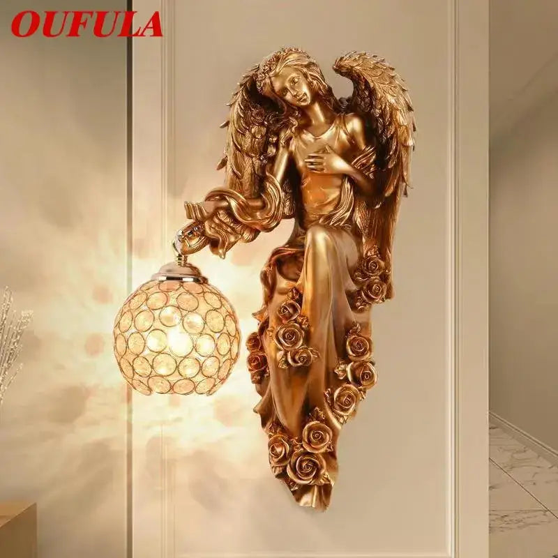 DecorBites™ Angel Indoor Wall Light LED Gold Resin Sconce for Home Decor