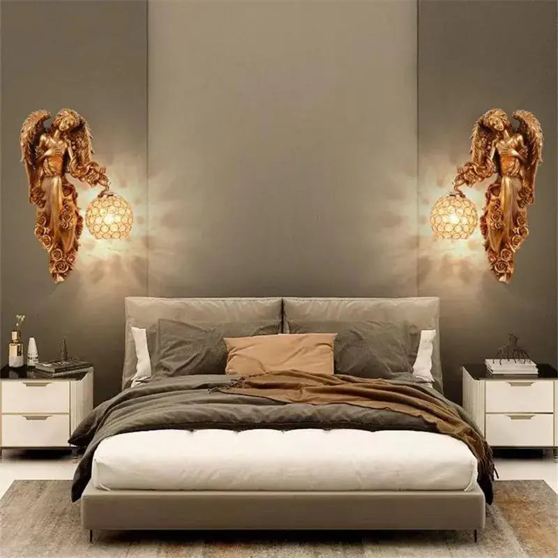 DecorBites™ Angel Indoor Wall Light LED Gold Resin Sconce for Home Decor