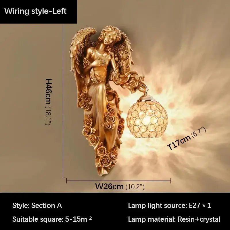 DecorBites™ Angel Indoor Wall Light LED Gold Resin Sconce for Home Decor