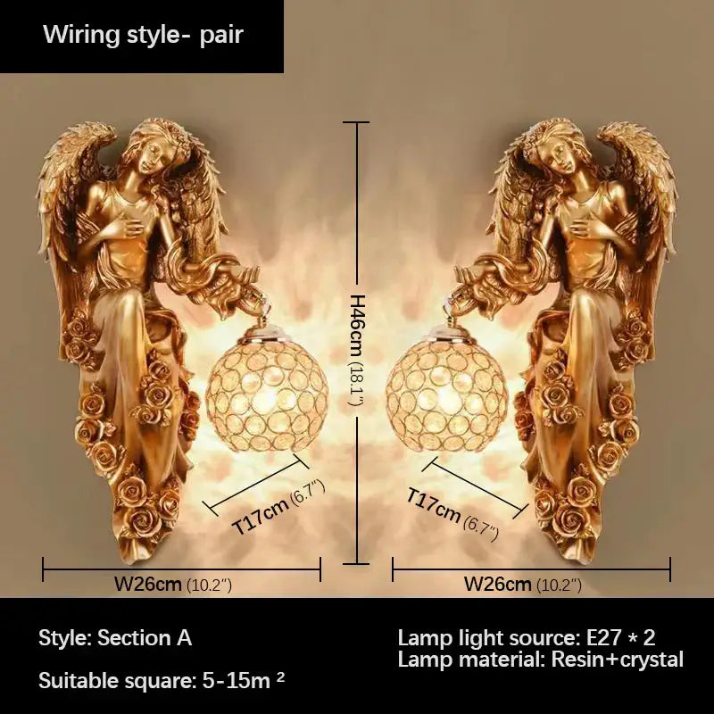 DecorBites™ Angel Indoor Wall Light LED Gold Resin Sconce for Home Decor