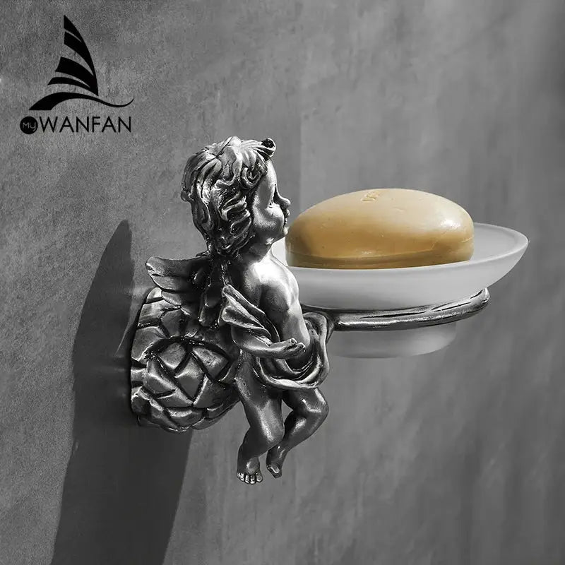 DecorBites™ Angel Style Gold Soap Dish Holder for Bathroom Wall Mounted