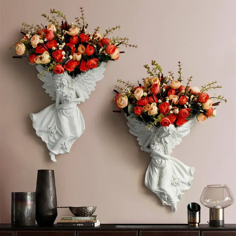 DecorBites™ Angel Vase Wall Decoration Resin Shelf Art Mural Living Room Cupid Flowerpot