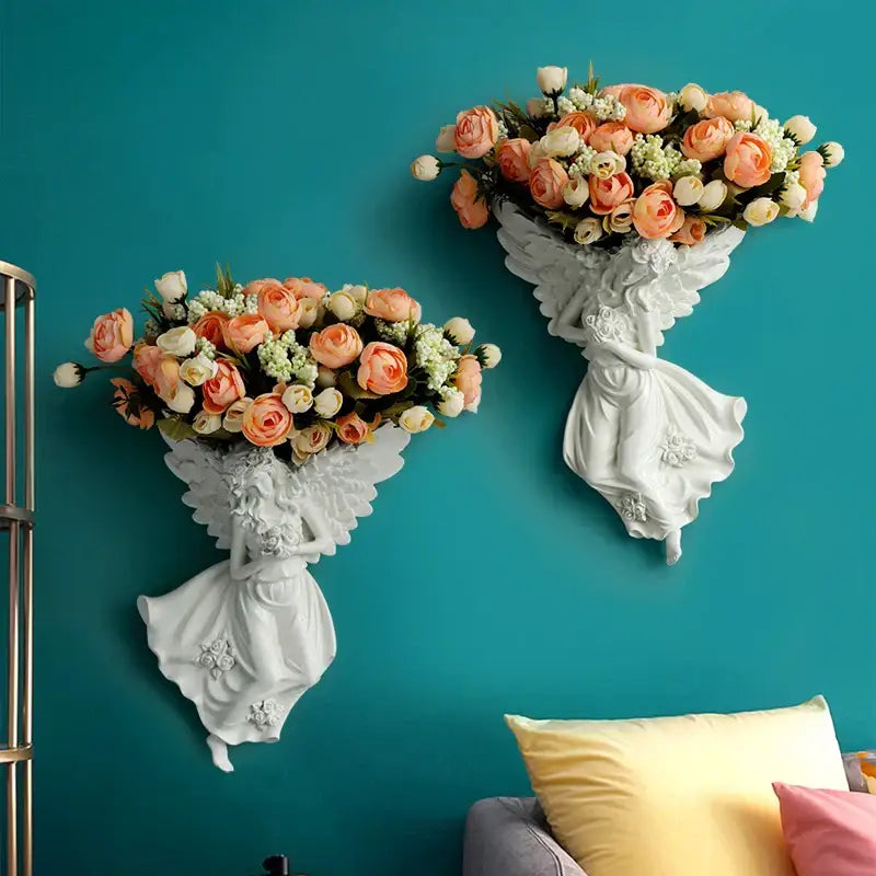 DecorBites™ Angel Vase Wall Decoration Resin Shelf Art Mural Living Room Cupid Flowerpot