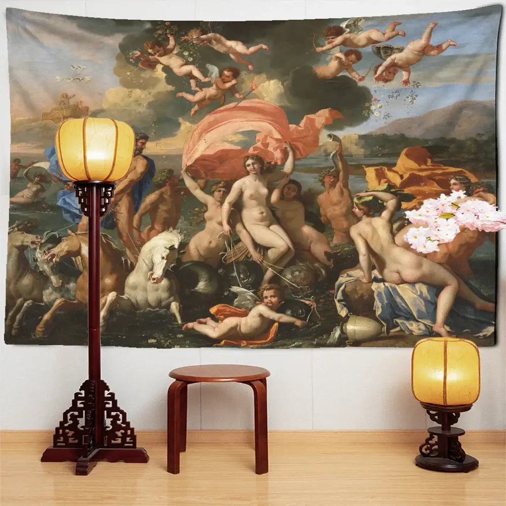 DecorBites™ Angels & Beauty Misty Oil Painting Tapestry Wall Hanging for Room Decor