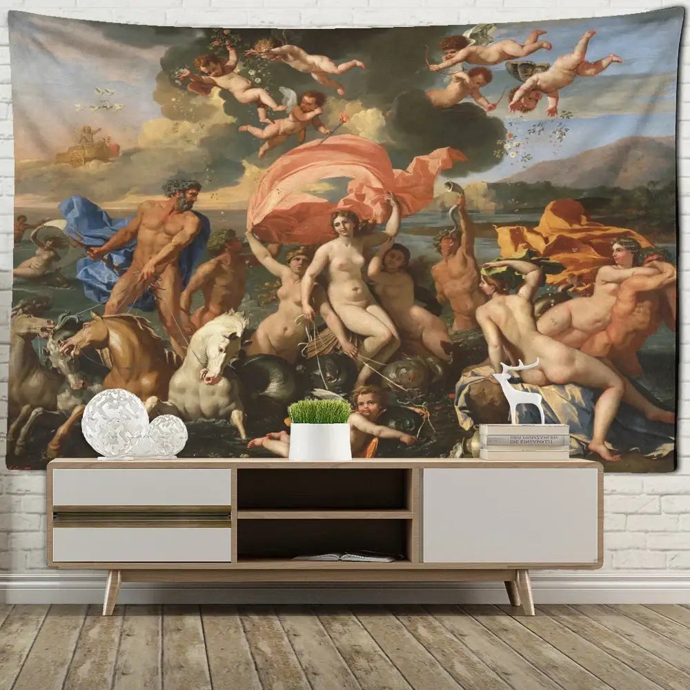DecorBites™ Angels & Beauty Misty Oil Painting Tapestry Wall Hanging for Room Decor