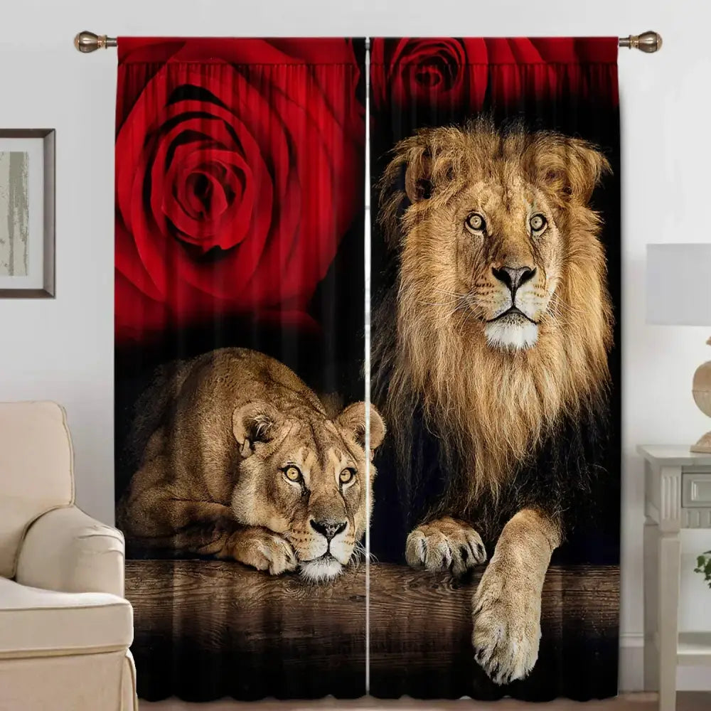 DecorBites™ Animal Avatars Printed 2PC Curtains: Lions, Tigers, Leopards for Kitchen, Cafe, Living Room