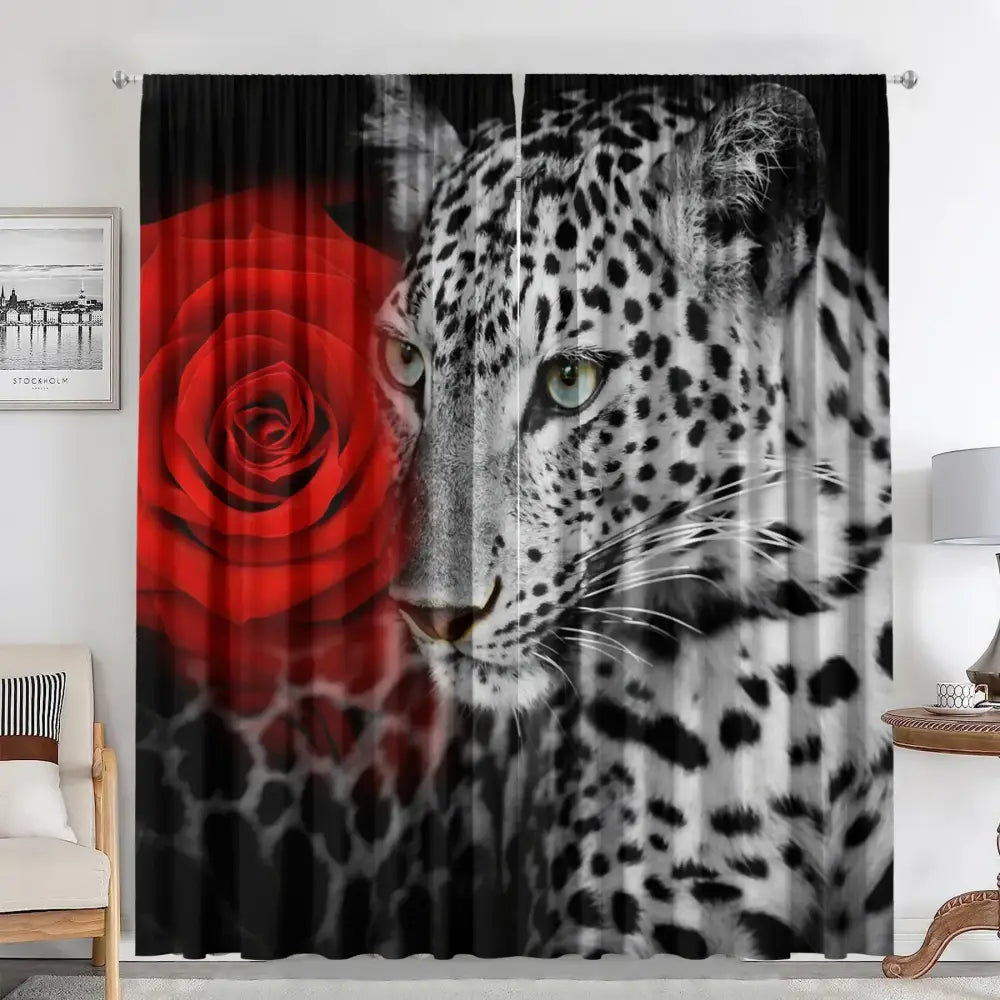 DecorBites™ Animal Avatars Printed 2PC Curtains: Lions, Tigers, Leopards for Kitchen, Cafe, Living Room
