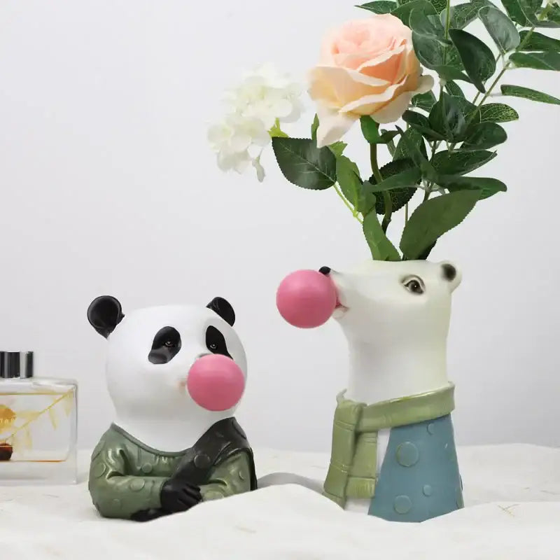 DecorBites™ Animal Bust Succulent Vase Hand-Painted Resin Figure with Giraffe/Zebra/Bear/Panda Blowing Bubbles