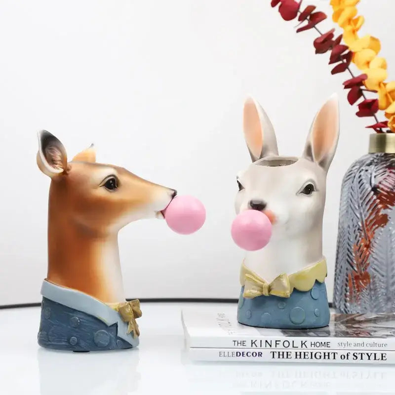 DecorBites™ Animal Bust Succulent Vase Hand-Painted Resin Figure with Giraffe/Zebra/Bear/Panda Blowing Bubbles