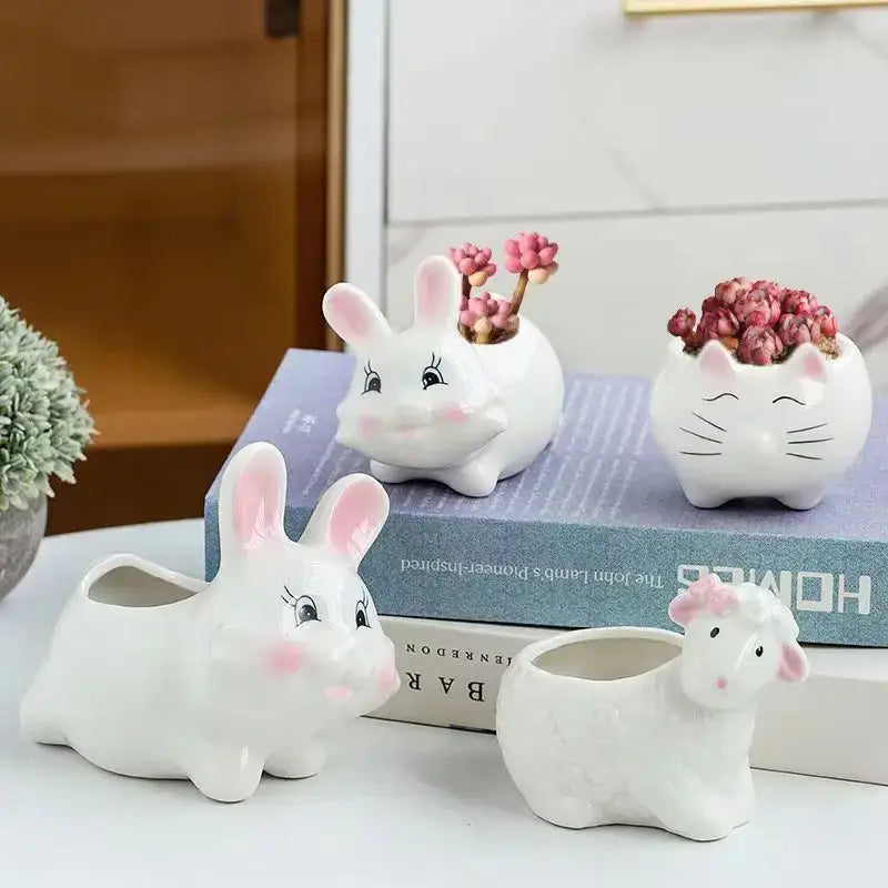 DecorBites™ Animal Cartoon Ceramic Flowerpot for Nursery Planting - Cute Rabbit Elephant Sheep Octopus