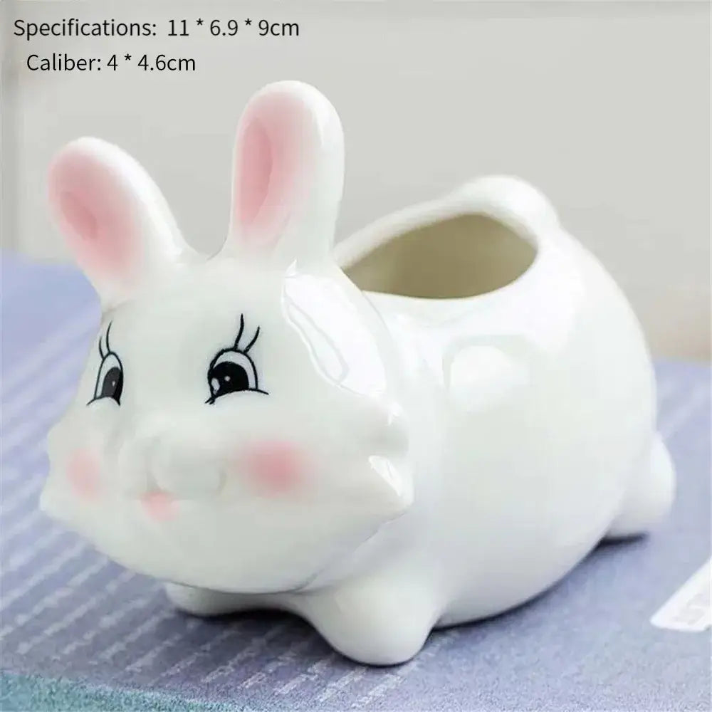 DecorBites™ Animal Cartoon Ceramic Flowerpot for Nursery Planting - Cute Rabbit Elephant Sheep Octopus