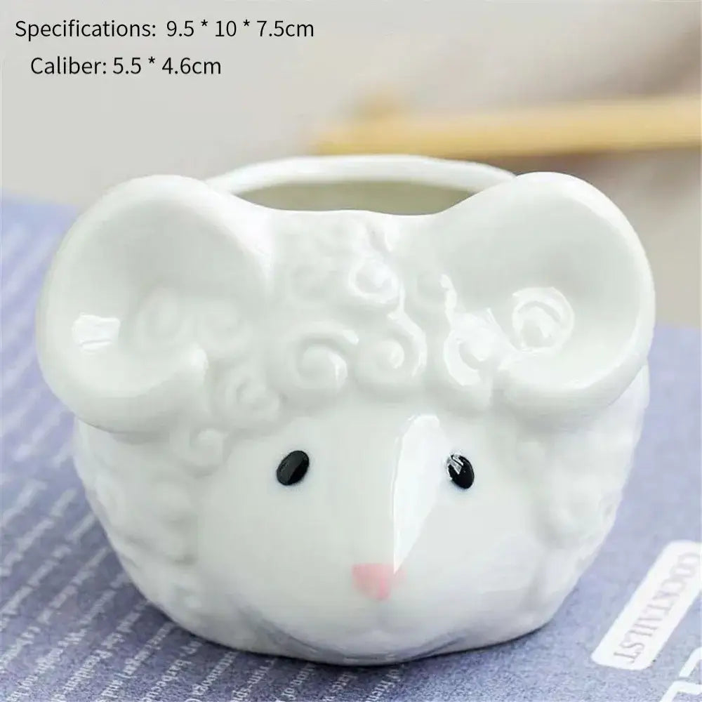 DecorBites™ Animal Cartoon Ceramic Flowerpot for Nursery Planting - Cute Rabbit Elephant Sheep Octopus