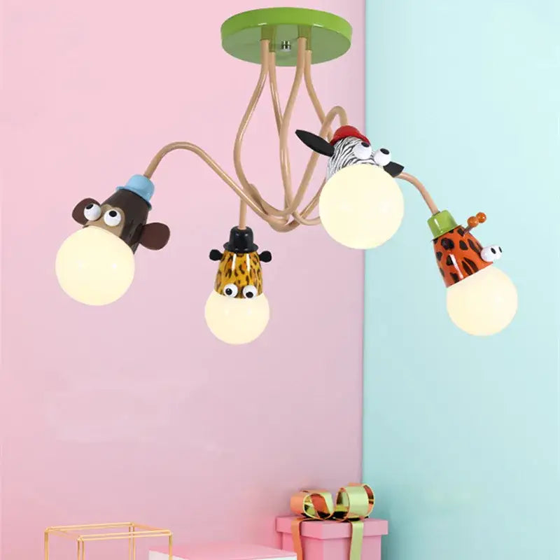 DecorBites™ Animal LED Ceiling Light: Monkey Zebra Giraffe Kids Lamp for Bedroom.