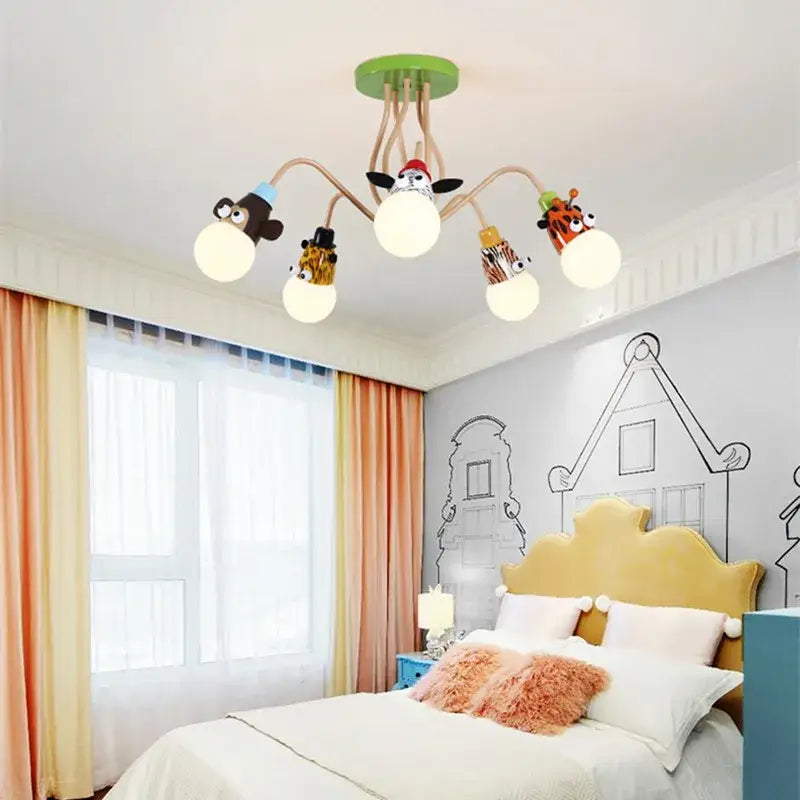 DecorBites™ Animal LED Ceiling Light: Monkey Zebra Giraffe Kids Lamp for Bedroom.