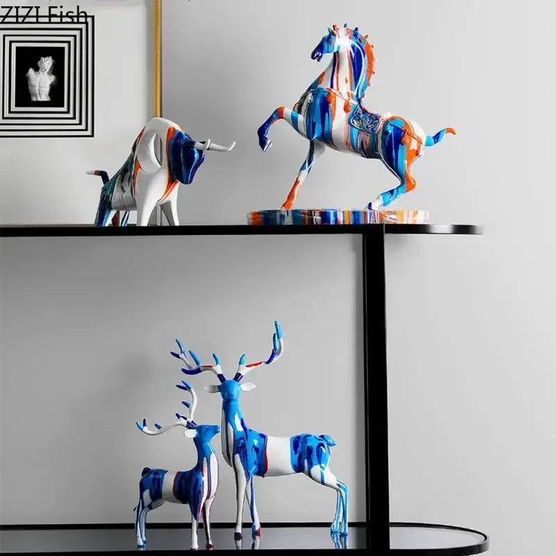 DecorBites™ Animal Resin Statue Collection: Abstract Horse Cow French Bullfighting Dog Sculpture
