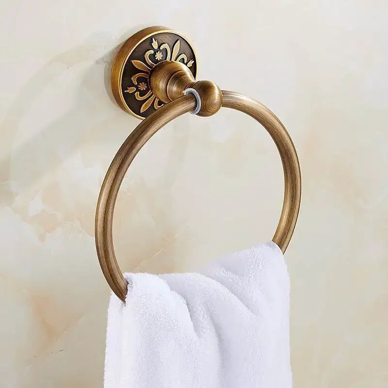DecorBites™ Antique Bathroom Shelf Towel Rack Set with Bath Hardware & Toilet Brush Holder