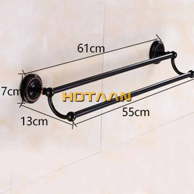 DecorBites™ Antique Black Brass Double Towel Bar 30-60cm - YT-12298-H