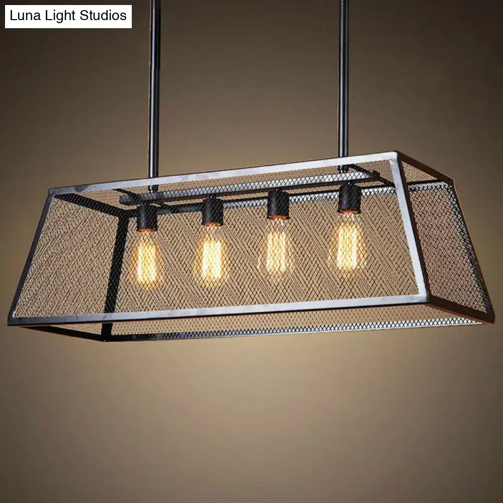 DecorBites™ Antique Black Iron Trapezoid Suspension Light with 4 Heads - Restaurant Island Chandelier