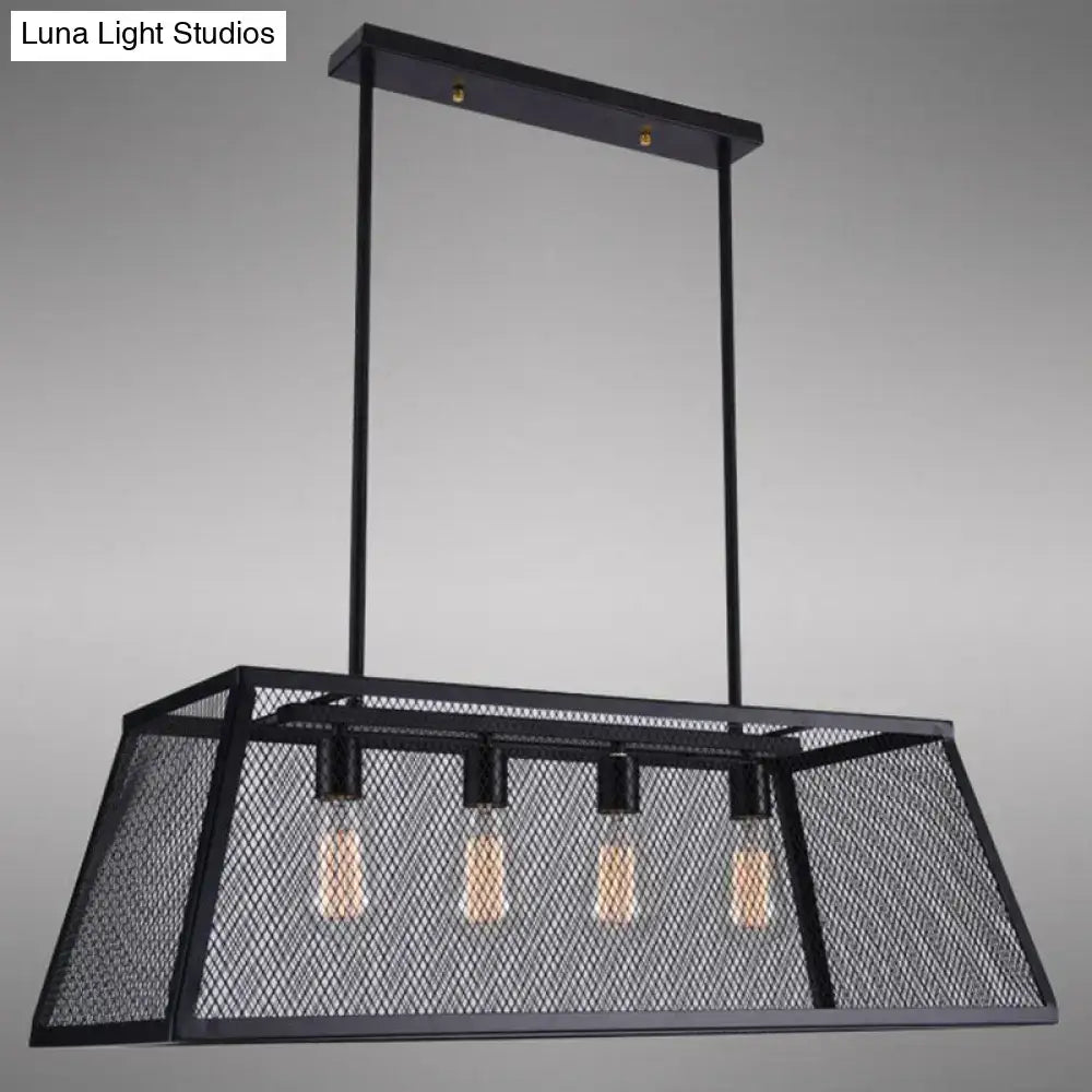 DecorBites™ Antique Black Iron Trapezoid Suspension Light with 4 Heads - Restaurant Island Chandelier