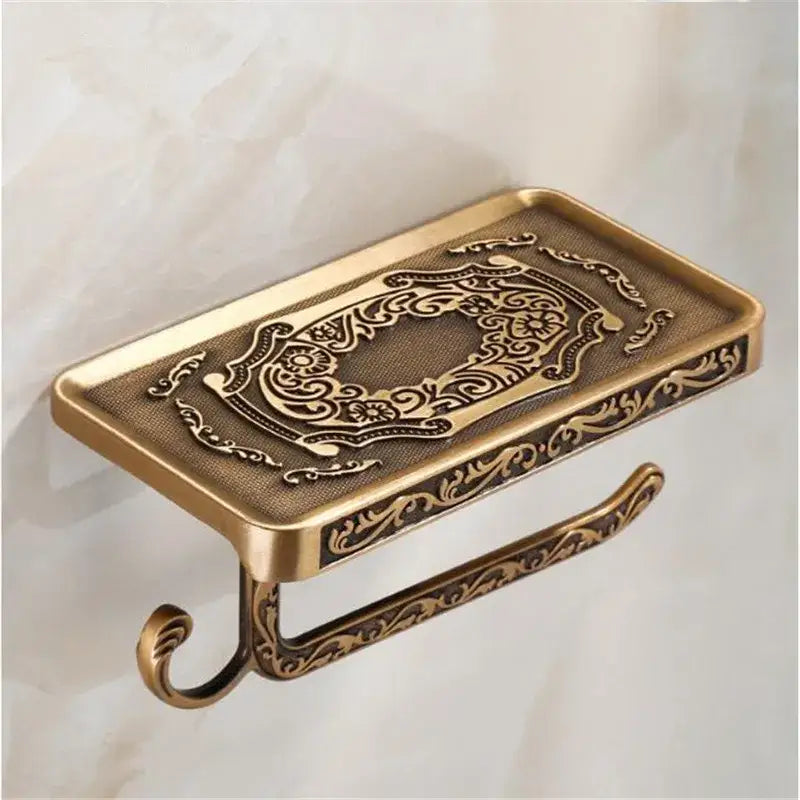 DecorBites™ Antique Black Toilet Paper Holder with Phone Shelf