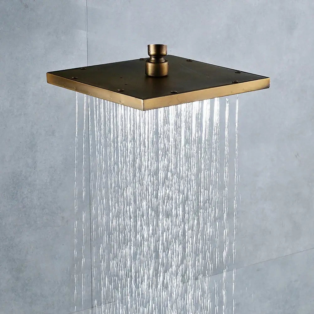 DecorBites™ Antique Brass 8-inch Square Rainfall Shower Head - Premium Brass Top