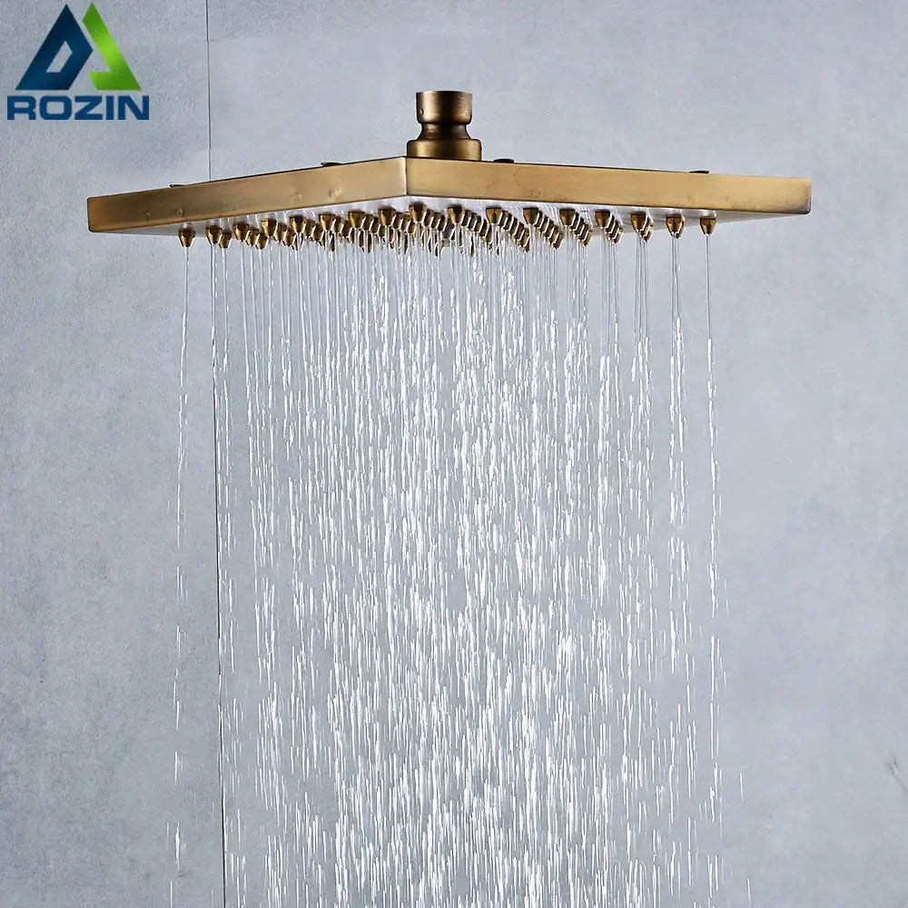 DecorBites™ Antique Brass 8-inch Square Rainfall Shower Head - Premium Brass Top
