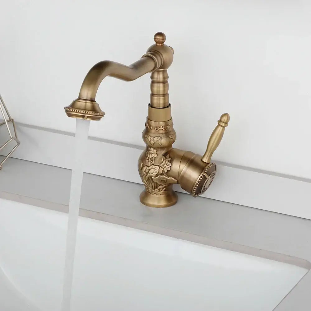 DecorBites™ Antique Brass Basin Faucet, 360 Rotation Art Design Kitchen Mixer Tap.