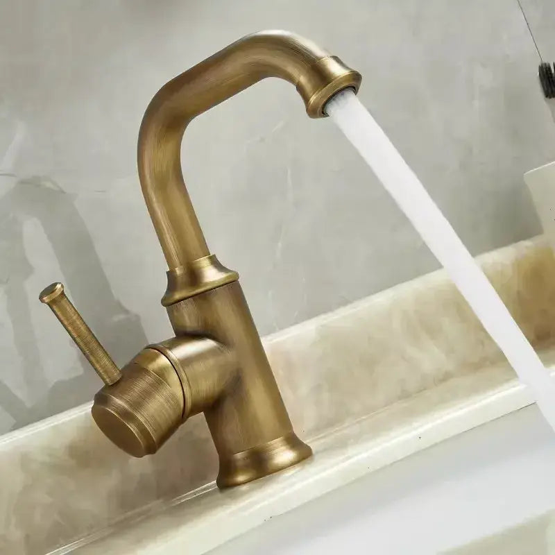 DecorBites™ Antique Brass Basin Faucet Hot Cold Single Lever Bathroom Sink Tap