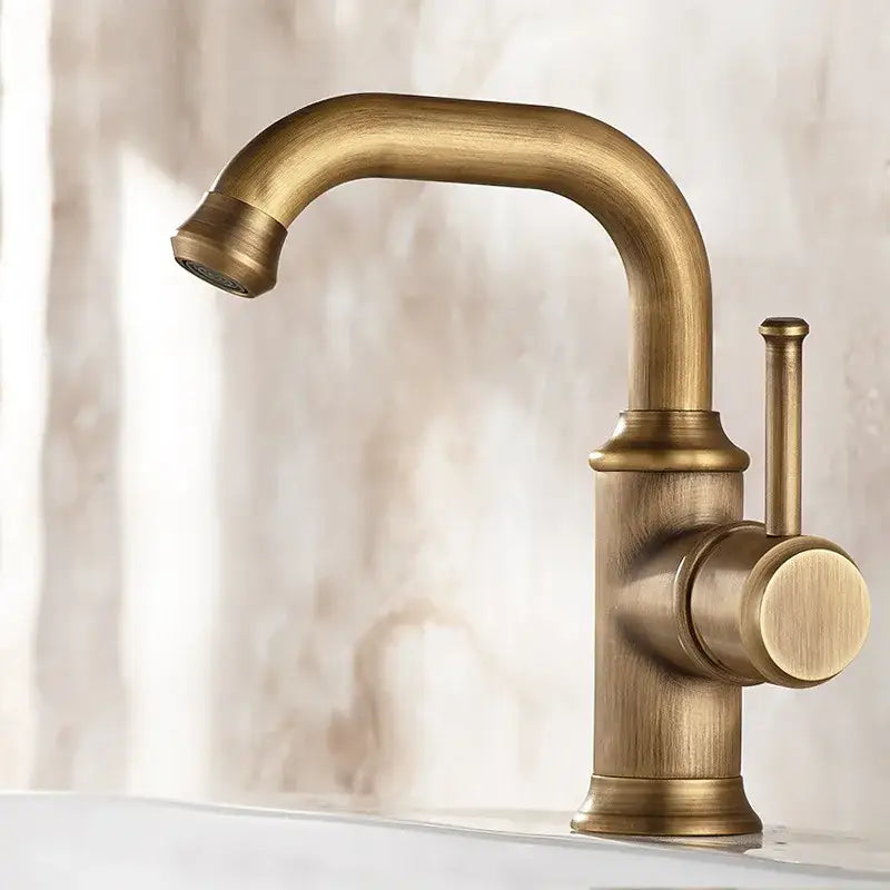 DecorBites™ Antique Brass Basin Faucet Hot Cold Single Lever Bathroom Sink Tap
