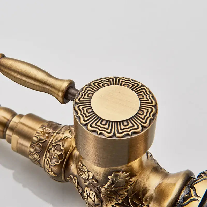 DecorBites™ Antique Brass Basin Faucet Long Spout Flower Carved Sink Tap 360 Rotation