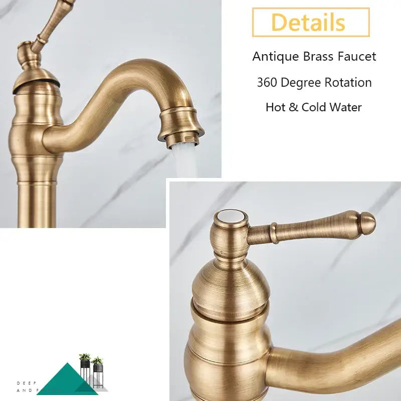 DecorBites™ صنبور حوض نحاسي عتيق بمقبض واحد خلاط حوض الحمام