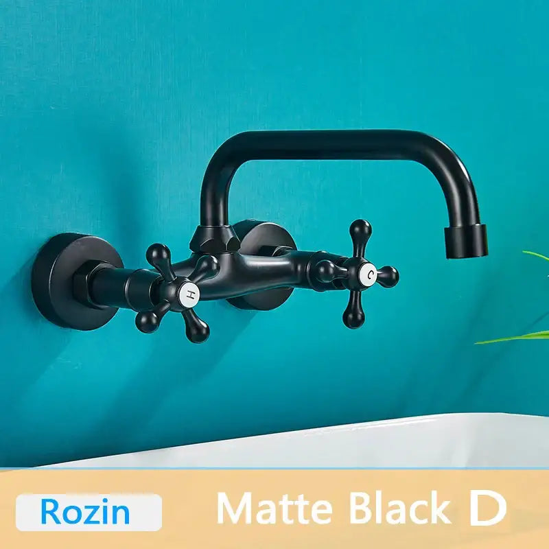 DecorBites™ Antique Brass Basin Faucet Wall Mounted Dual Handles Swivel Spout Mixer Tap