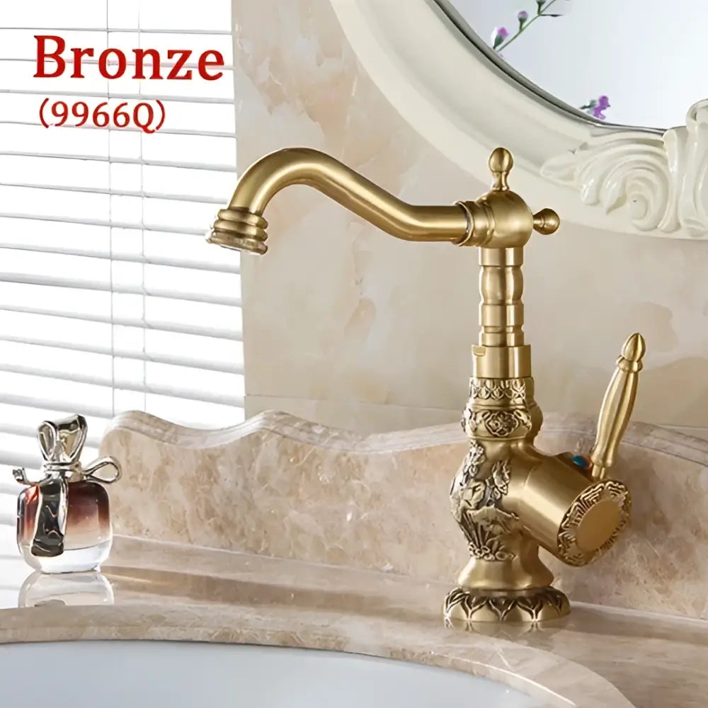 DecorBites™ Antique Brass Basin Faucet with Single Handle Hot/Cold Mixer Taps Rotation AL-9966F