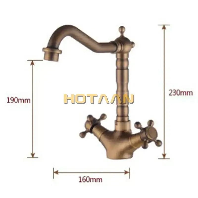 DecorBites™ Antique Brass Basin Faucet with Swivel Spout and Cross Handles