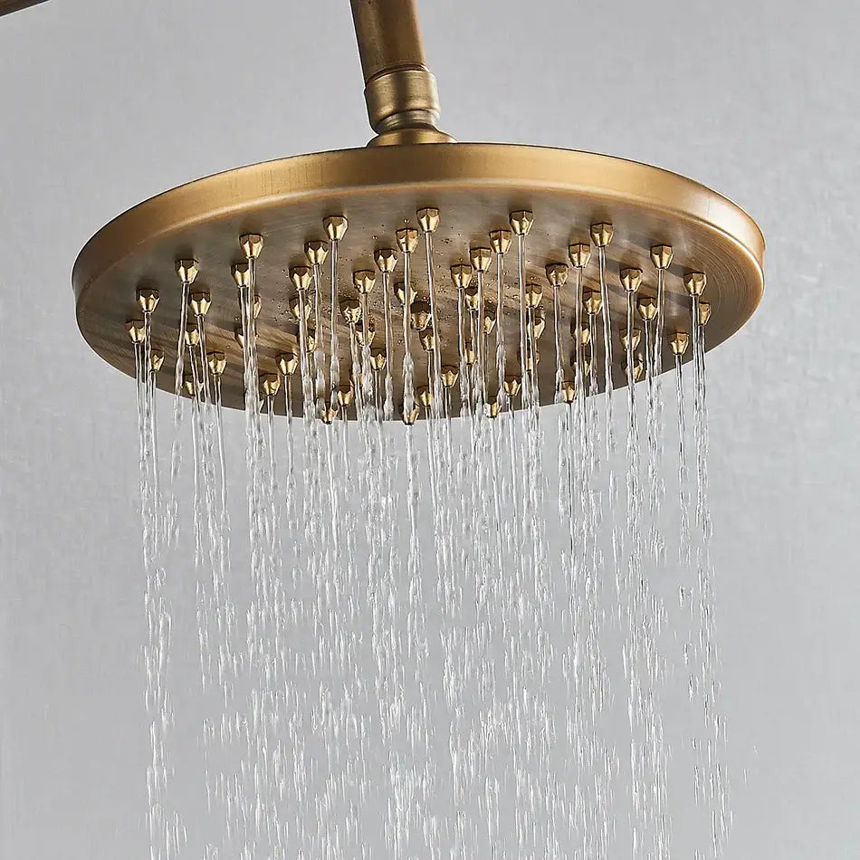 DecorBites™ Antique Brass Bath Rainfall Shower Head - 8 inch Solid Brass Handheld Shower