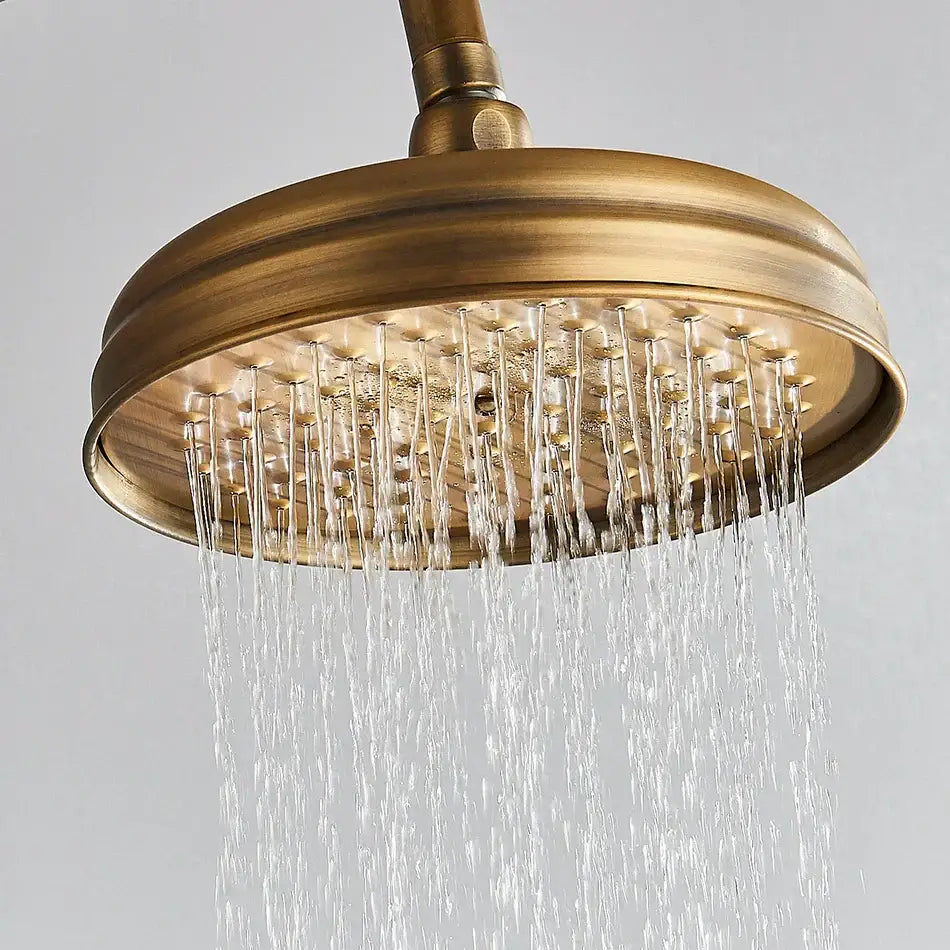 DecorBites™ Antique Brass Bath Rainfall Shower Head - 8 inch Solid Brass Handheld Shower