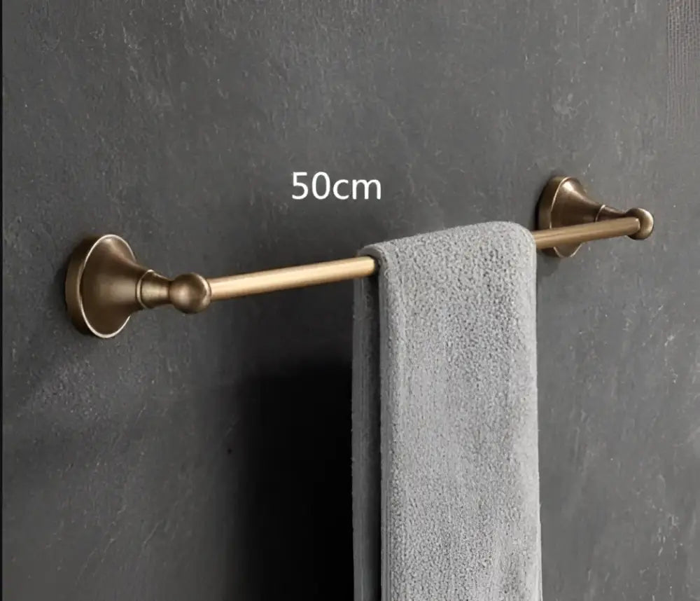 DecorBites™ Antique Brass Bathroom Accessory Set: Towel Rack, Paper Holder, Soap Dish, Towel Ring, & More