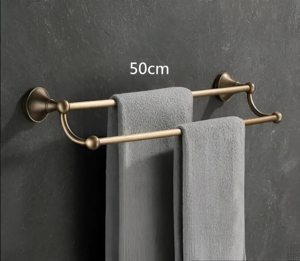 DecorBites™ Antique Brass Bathroom Accessory Set: Towel Rack, Paper Holder, Soap Dish, Towel Ring, & More