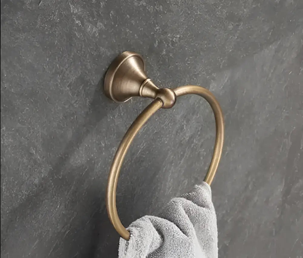 DecorBites™ Antique Brass Bathroom Accessory Set: Towel Rack, Paper Holder, Soap Dish, Towel Ring, & More