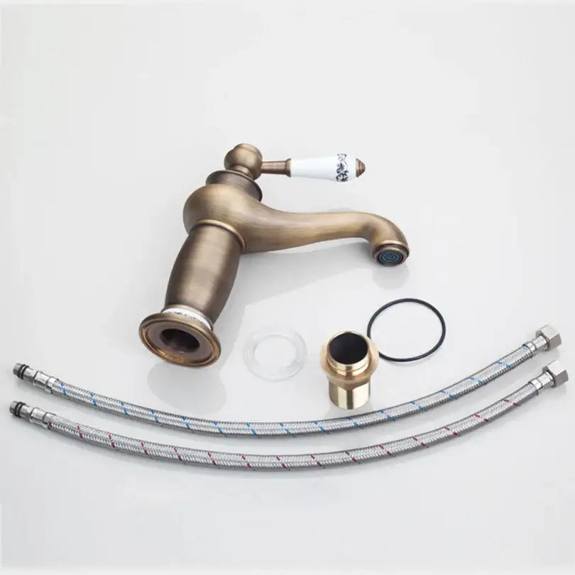 DecorBites™ Antique Brass Bathroom Basin Faucet Deck Mounted Retro Mixer Vanity Taps